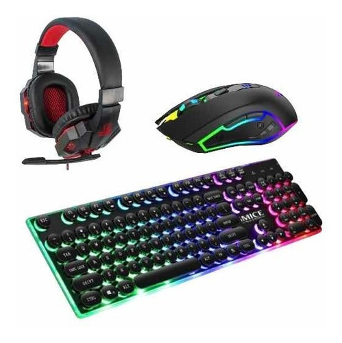 Set Teclado Mouse Y Audifonos Gamer Mabox Multicolor