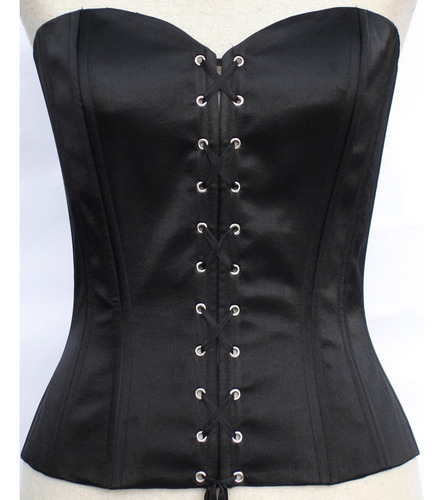 Corset Saten Negro Ojales Nickel Cintas Cruzadas Gótico Rock