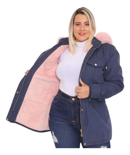 Parka Plus Size Feminina Forrada De Pelinhos Vários Cores 