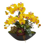 Arreglo De Orquídeas Amarillas Y Suculentas Artificiales