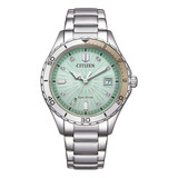 Reloj Citizen Fe617088l Mujer Eco Drive Acero Inoxidable Malla Plateado Bisel Plateado/bronce Fondo Verde