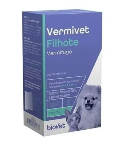 Vermivet Filhote Vermifugo Cachorro Gato Biovet 20ml