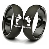 Anillos Mickey Minnie Parejas Acero Negro 6mm Ajzyx - Promes