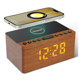Anjank Reloj Despertador Con Altavoz Bluetooth De Madera Con