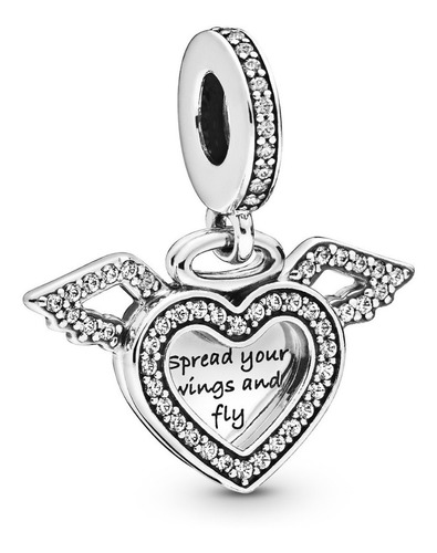 Dije Charm Pandora Alas De Ángel Y Corazón Plata Original