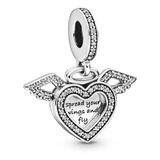 Dije Charm Pandora Alas De Ángel Y Corazón Plata Original