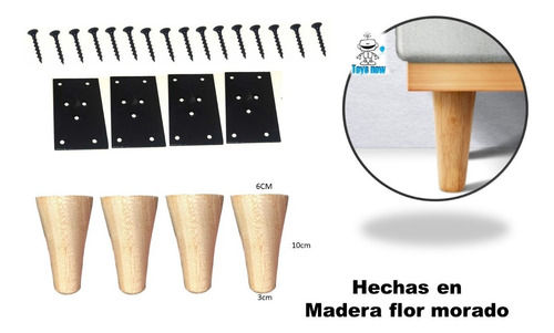 Patas En Madera De 10cm X 4 Para Muebles, Incluye Accesorios