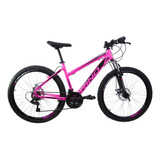 Bicicleta Aro 26 Rino Everest - 21 Vel. Cambios Shimano Cor Rosa Neon Tamanho Do Quadro 15