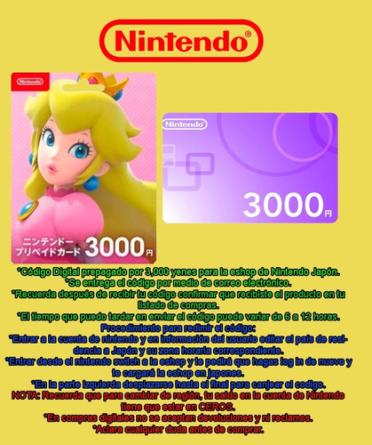 Tarjeta Digital Para Nintendo Eshop 3,000 Yenes, Japón