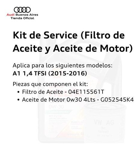 Kit De Filtro Y Aceite 0w30 Audi A1 1,4 2015 Al 2016 Audi Q3 Foto 2