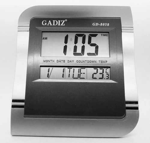 Reloj Digital Pared Escritorio 25x22cm Gadiz Temp Gris