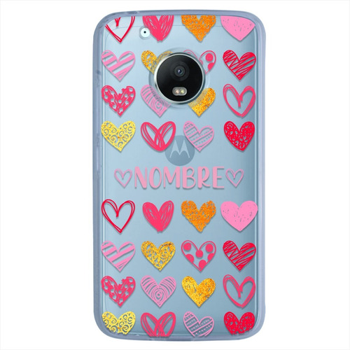 Funda Motorola Corazones Personalizada Con Tu Nombre