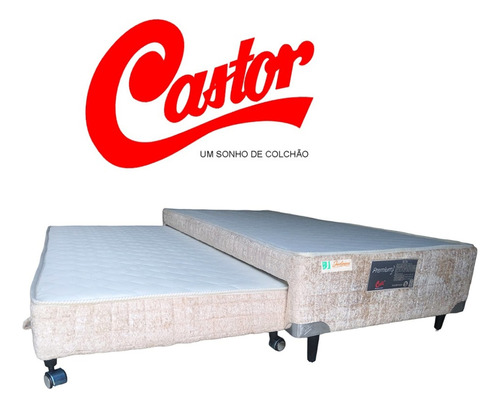 Cama Box C/ Auxiliar Castor Solteiro King Premium 96x203