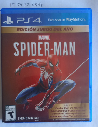 Spiderman Ps4 -fisico - Edición Juego Del Año - Usado