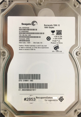 Seagate St31000528as-9sl154 1000gb Sata-03668 Recuperodatos