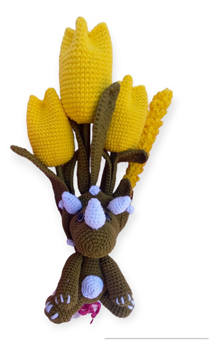 Ramo Flores Eternas Tulipanes Tejidos A Crochet + Dinosaurio