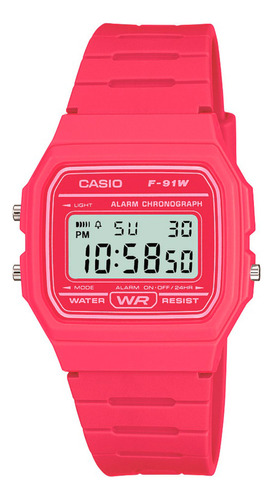 Reloj Unisex Casio F-91wc-4adf Core Mens Color De La Correa Fucsia Color Del Bisel Fucsia Color Del Fondo Fucsia