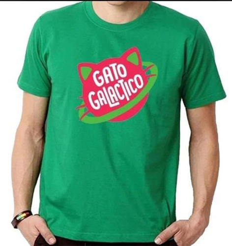 Camisa Camiseta Aulto / Infntil Gato Galatico Verde.