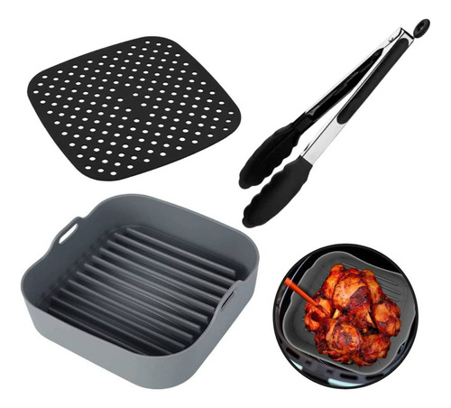 Kit Protetor Airfryer Forma + Tapete + Pegador Silicone 19cm