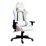 Silla Pc Gamer Luces Led Rgb Reclinable Color Blanco Premium