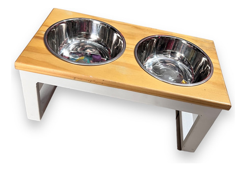 Comedero Doble Alto En Madera Para Perros Small