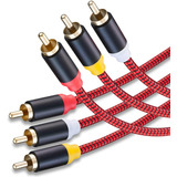 Cable De Audio/video 3 Rca Macho A Macho | Rojo Trenzado,...