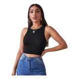 Cropped Top Feminino Regata Canelada Básica Moda Regatinha