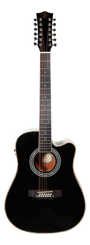 Guitarra Electrocústica Symphonic J20-cen 12 Cuerdas Color Negro Material Del Diapasón Palo De Rosa Orientación De La Mano Diestro