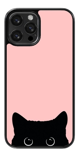 Funda Para Celular Gato Negro Fondo Rosa Ojos Cara Orejas