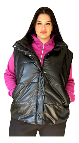 Chaleco Puffer Engomado Oversize Eco Cuero Talles Grandes