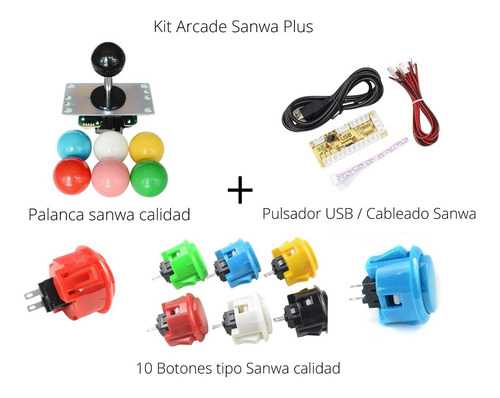 Kit Árcade,palanca Sanwa + Pulsador + 10 Botones Sanwa Calid
