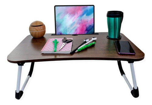 Mesa Soporte Para Laptop, Tablet Mesa Para Cama (madera) Color Cafe