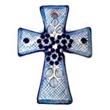 Cruz De Talavera Poblana Barroca Azul Triangular 10x8 Cm #8