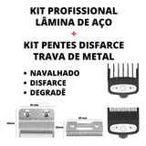 Lâmina De Aço Para Máquinas+pentes De Trava Preto Kit Salão!