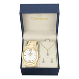 Relógio Champion Feminino Dourado - Kit - Cn26555w Cor Do Fundo Branco