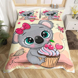 Lindo Juego De Cama Koala Tamaño Doble Para Dormitorio De Ni