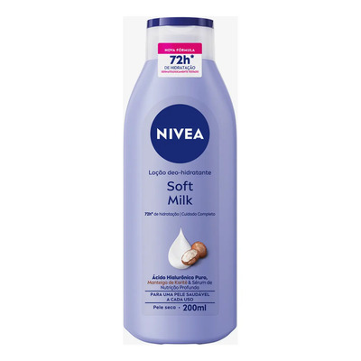 Nivea Loção Deo-hidratante Soft Milk 200ml, Bbb 26, Hidratação Profunda 72h, Hialurônico Puro, Corporal, Pele Seca