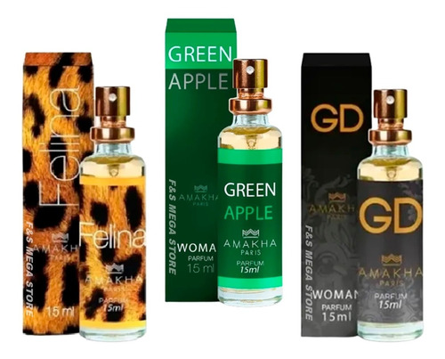 Kit 3 Perfume Feminino Amakha Paris Felina Green Apple Gd