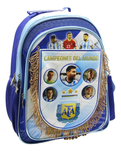 Mochila Espalda 16 Afa Selección Con Banderín Cresko Color Azul Diseño De La Tela Liso