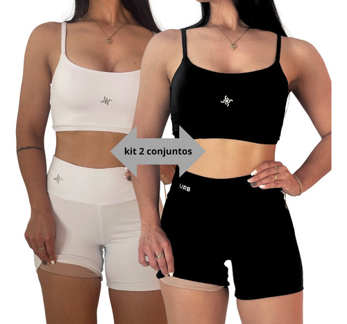 2 Conjunto De Academia Feminino Fitnes Short E Top Poliamida