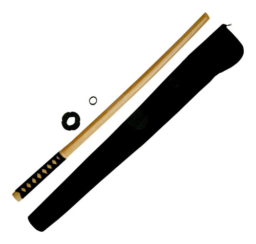 Bokken De Madera Clara, Mango Encordado, Con Tsuba Y Estuche