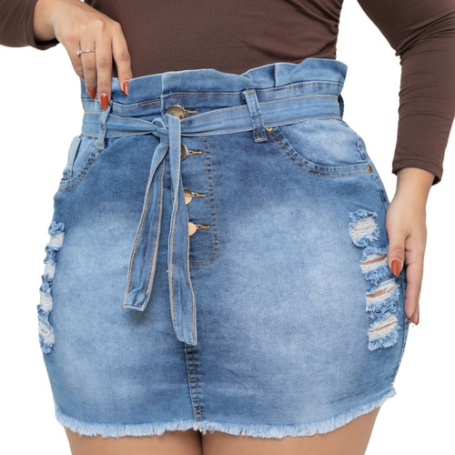 Saia Jeans Feminina Plus Size Com Lycra 44 Ao 54