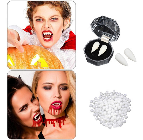 Dientes De Vampiro Colmillos Lobo Cosplay De Halloween 2 Par  +1 Paquete De Mordedores