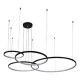 Lustre Pendente Led Argolas Aneis 4 Aros 143w 3000k Preto