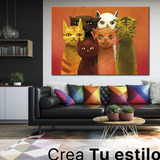 Cuadro Gatos Moderno Abstracto Colores Canvas Mascota 90x60