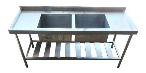 Pia De Aço Inox Industrial 150x60x90 Cm Cuba Dupla Nortinox