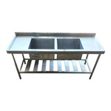 Pia De Aço Inox Industrial 150x60x90 Cm Cuba Dupla Nortinox