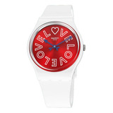 Reloj Swatch Purest Love Valentine's Day So28w109 Original Color De La Malla Blanco Color Del Fondo Rojo