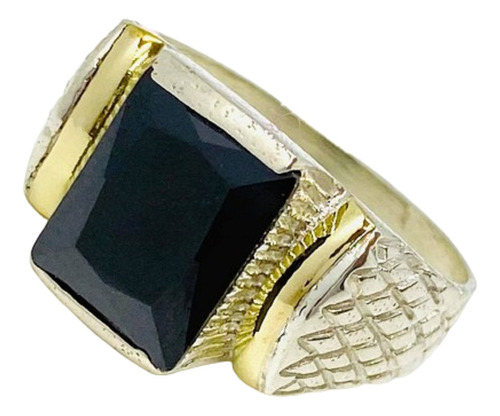 Ap 178 Anillo Para Hombre Con Piedra Rectangular Plata Y Oro