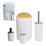 Kit Banheiro Lavabo Conjunto 4 Peças Tampa Bambu Luxo